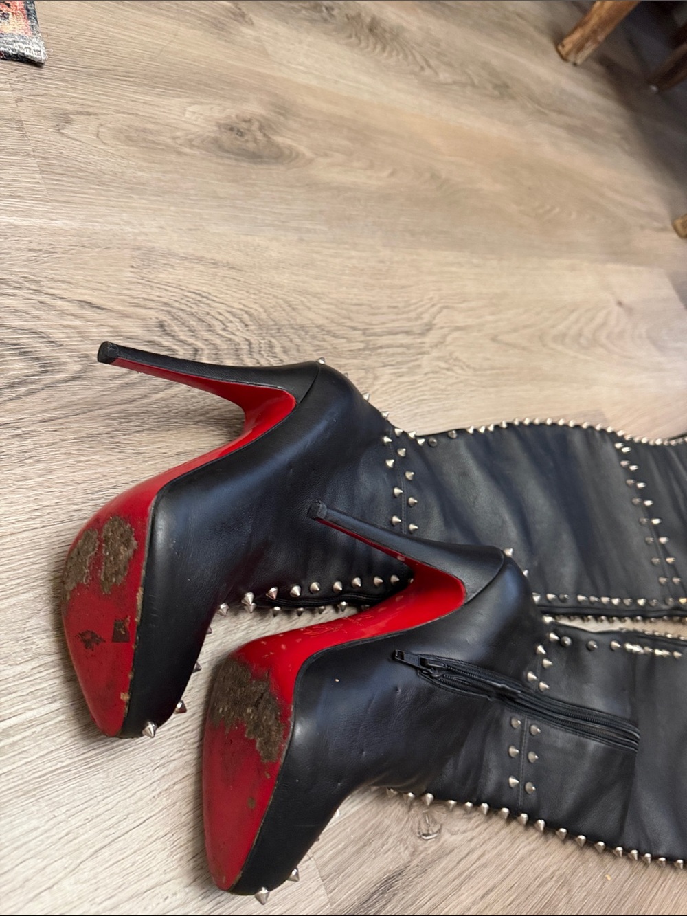 Christian Louboutin Black Studded Over-the-Knee Stiletto Boots Size 7 - Picture 6 of 16